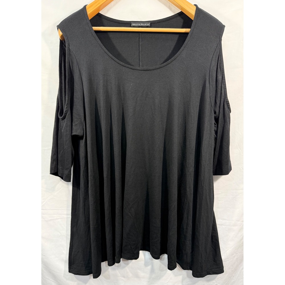 Nally & Millie USA Black Cold Shoulder Tunic Top Plus Size 1X MX141044